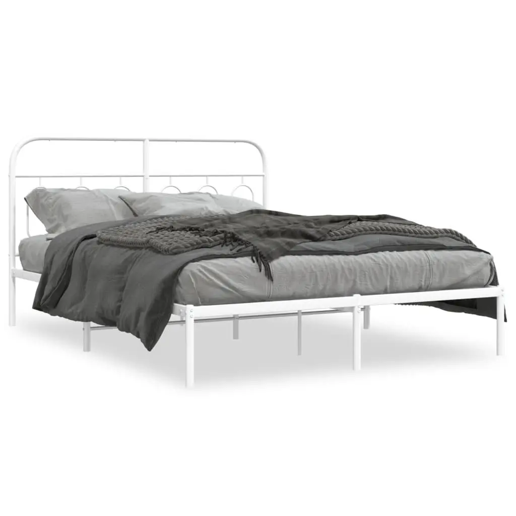 Metal Bed Frame with Headboard 150x200 cm White