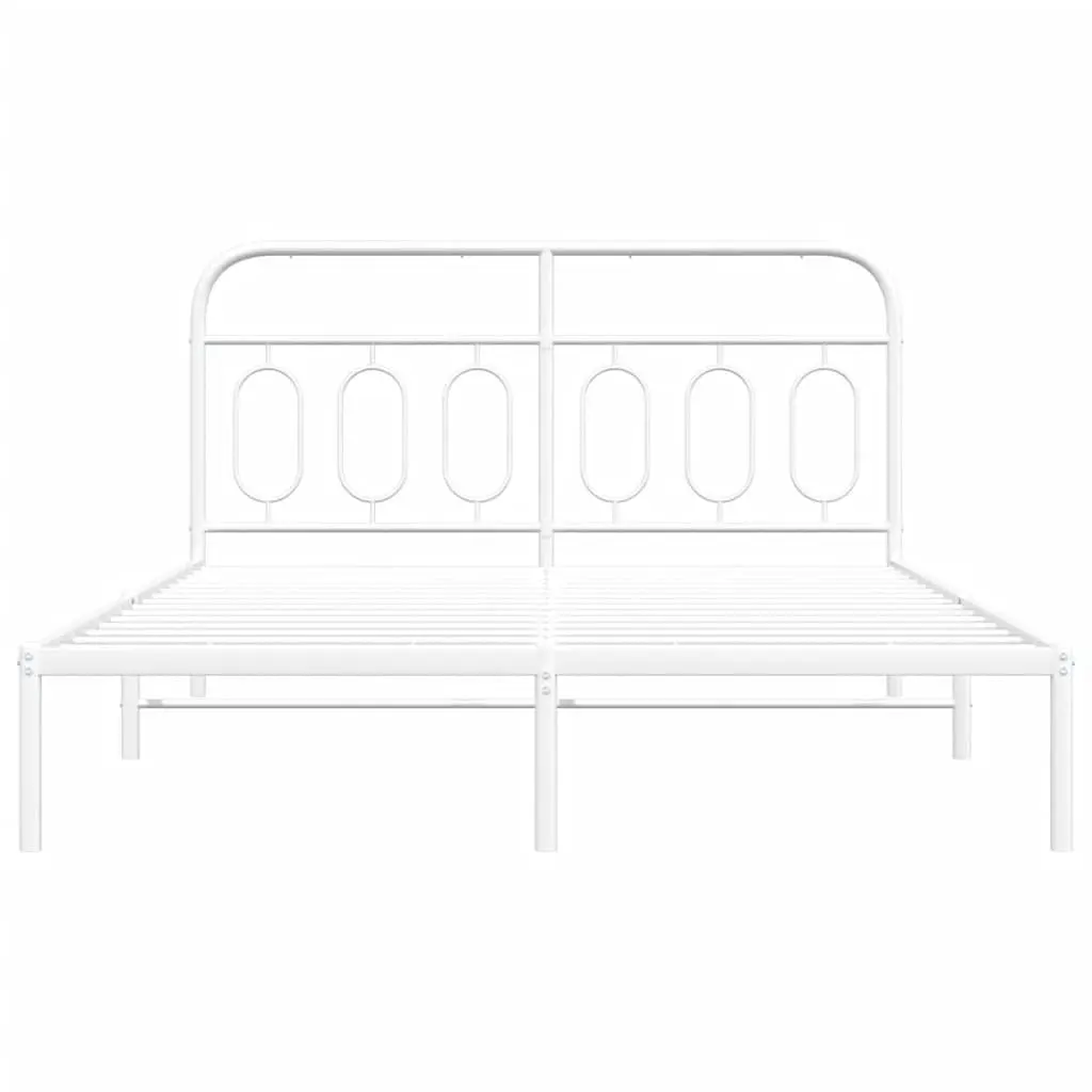 Metal Bed Frame with Headboard 150x200 cm White