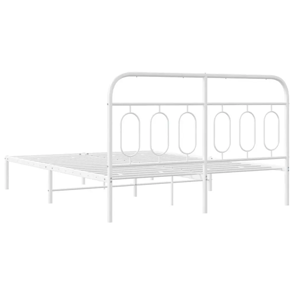 Metal Bed Frame with Headboard 150x200 cm White