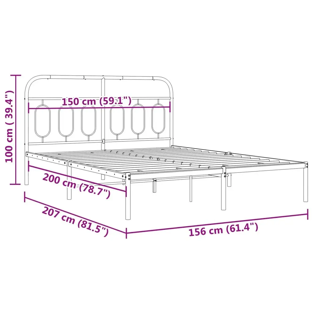 Metal Bed Frame with Headboard 150x200 cm White