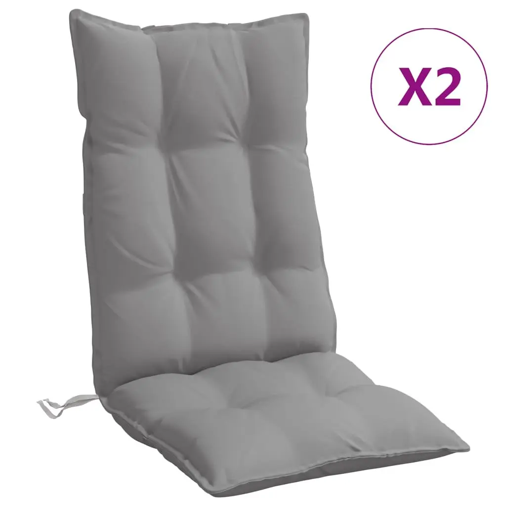 Highback Chair Cushions Grey Oxford Fabric Outdoor Garden Patio Seat Pad 2 Piece