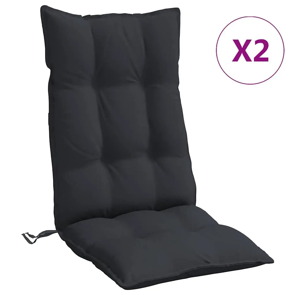 Highback Chair Cushions Outdoor Garden Patio Seat Pad 2 pcs Black Oxford Fabric