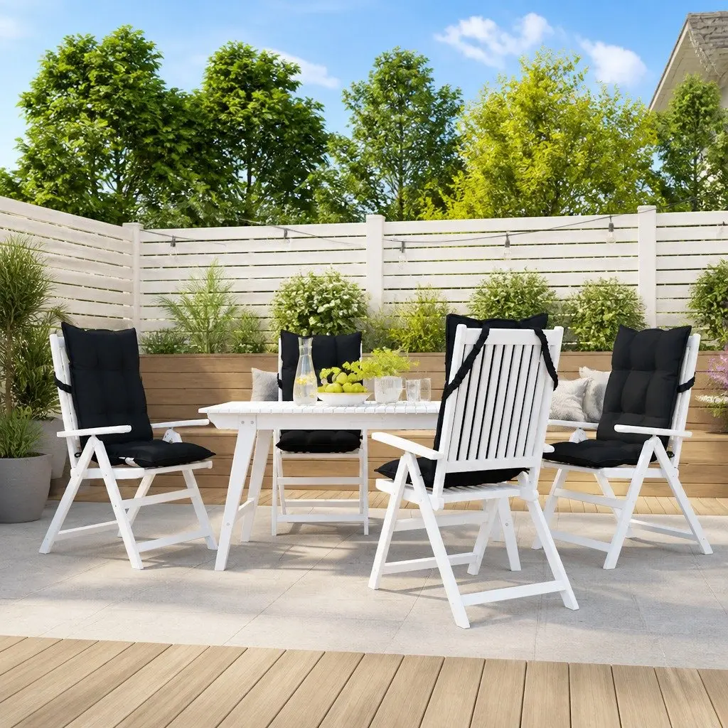 Highback Chair Cushions Outdoor Garden Patio Seat Pad 4 Pack Black Oxford Fabric