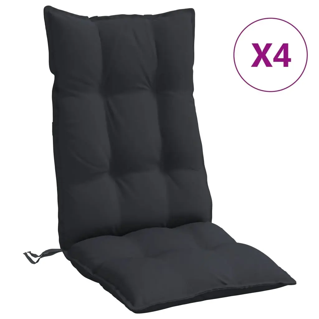 Highback Chair Cushions Outdoor Garden Patio Seat Pad 4 Pack Black Oxford Fabric