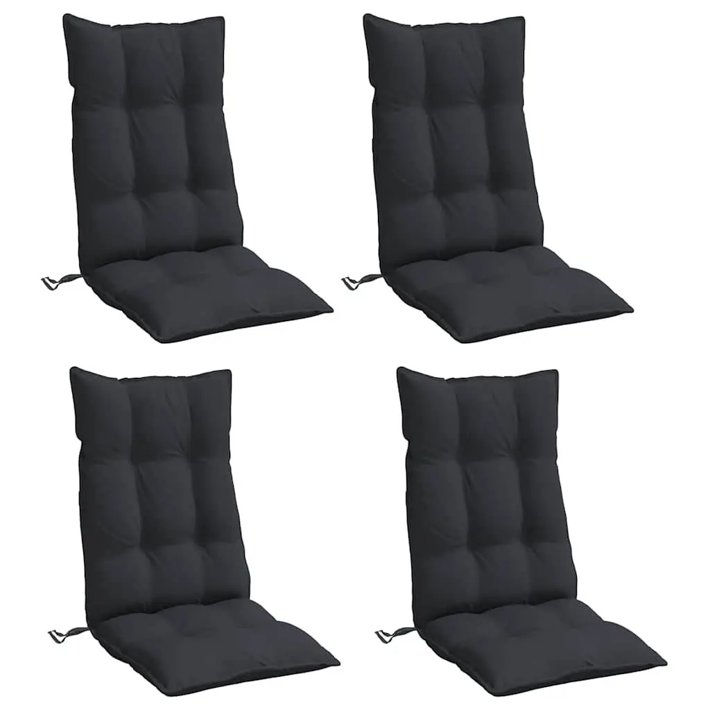 Highback Chair Cushions Outdoor Garden Patio Seat Pad 4 Pack Black Oxford Fabric