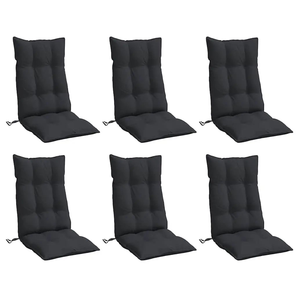 Highback Chair Cushions Set 6pcs Black Oxford Fabric Outdoor Garden Patio Seat