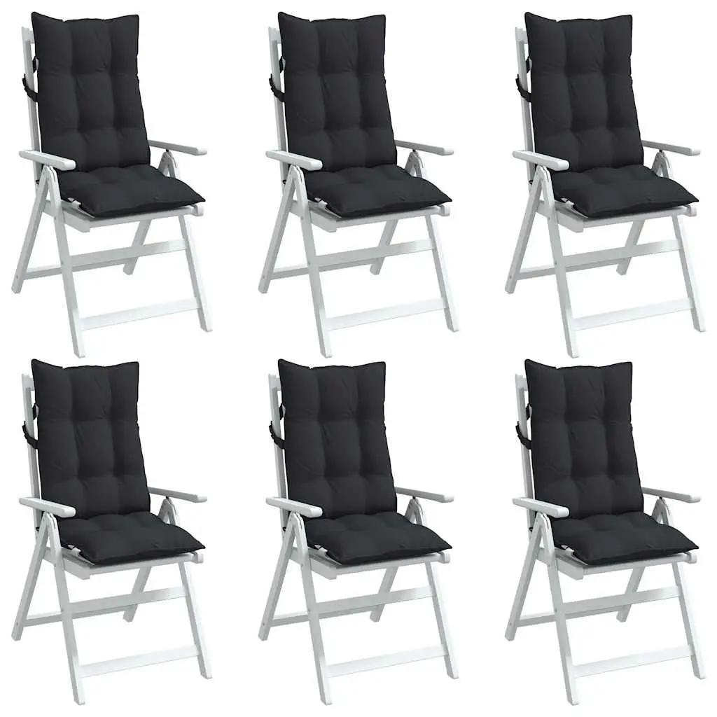Highback Chair Cushions Set 6pcs Black Oxford Fabric Outdoor Garden Patio Seat