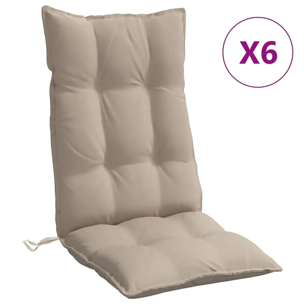 Highback Chair Cushions Outdoor Indoor 6 Piece Taupe Oxford Fabric Seat Pad
