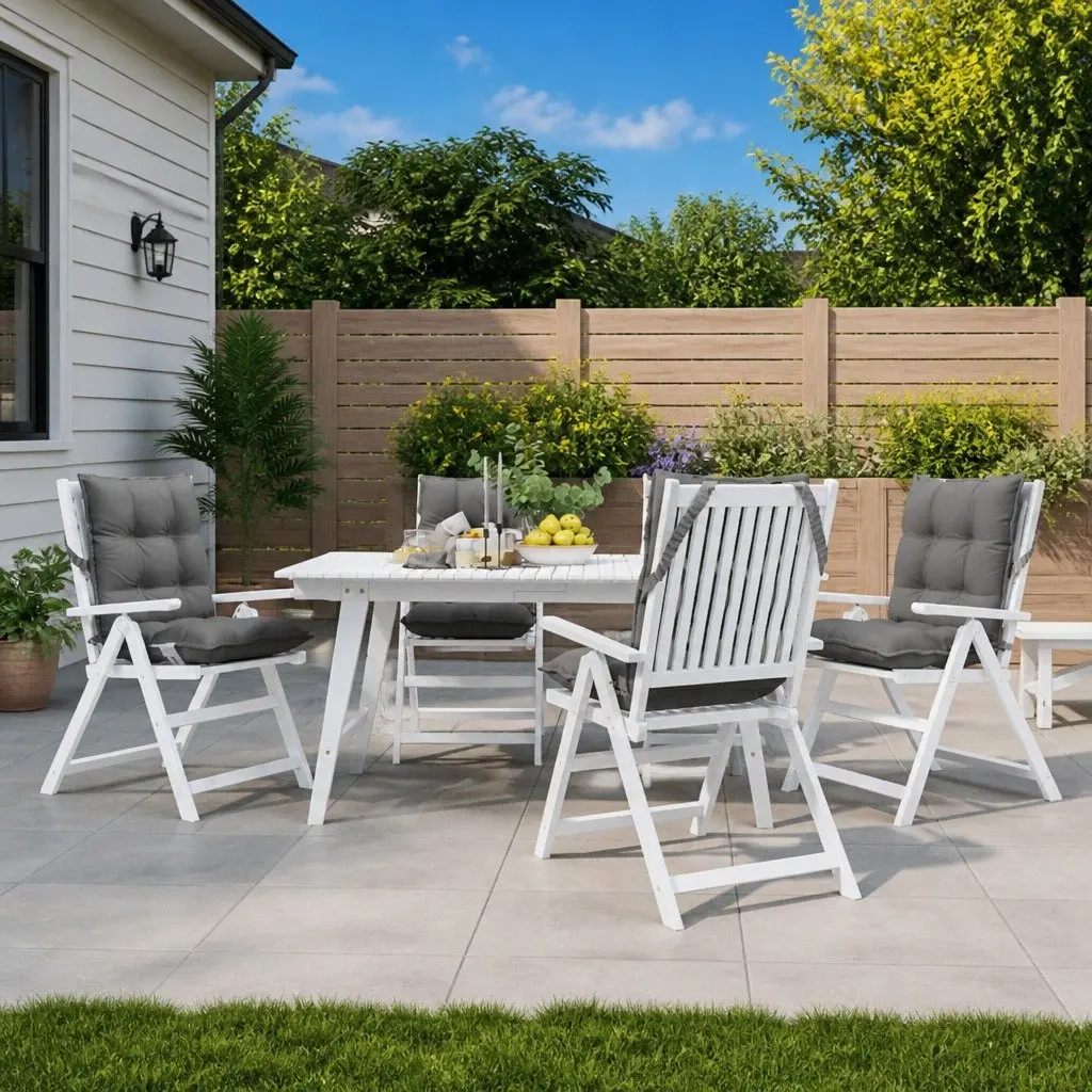 Lowback Chair Cushions Outdoor Garden Patio Seat 4 Piece Set Grey Oxford Fabric