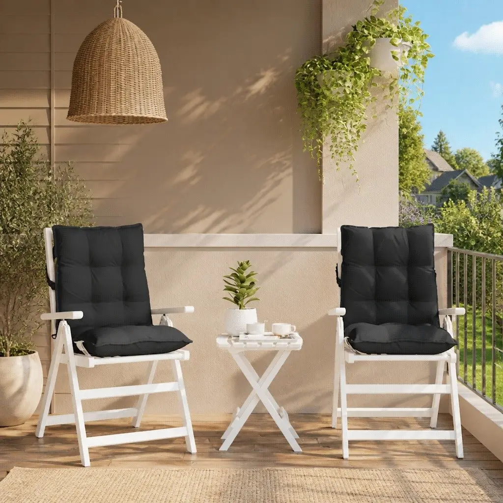 Lowback Chair Cushions Outdoor Seat Pad 2 pcs Black Oxford Fabric