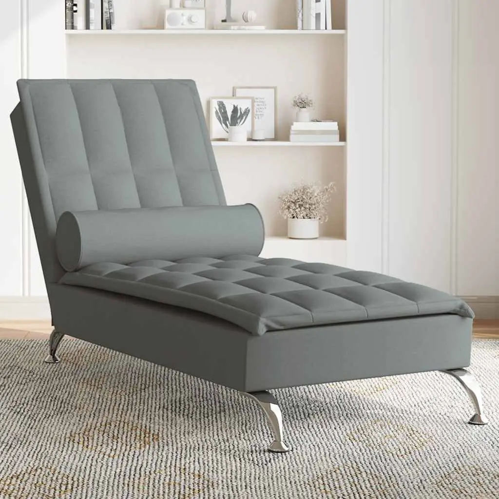 Massage Chaise Lounge Vibration Function Grey Fabric 160 cm USB Powered
