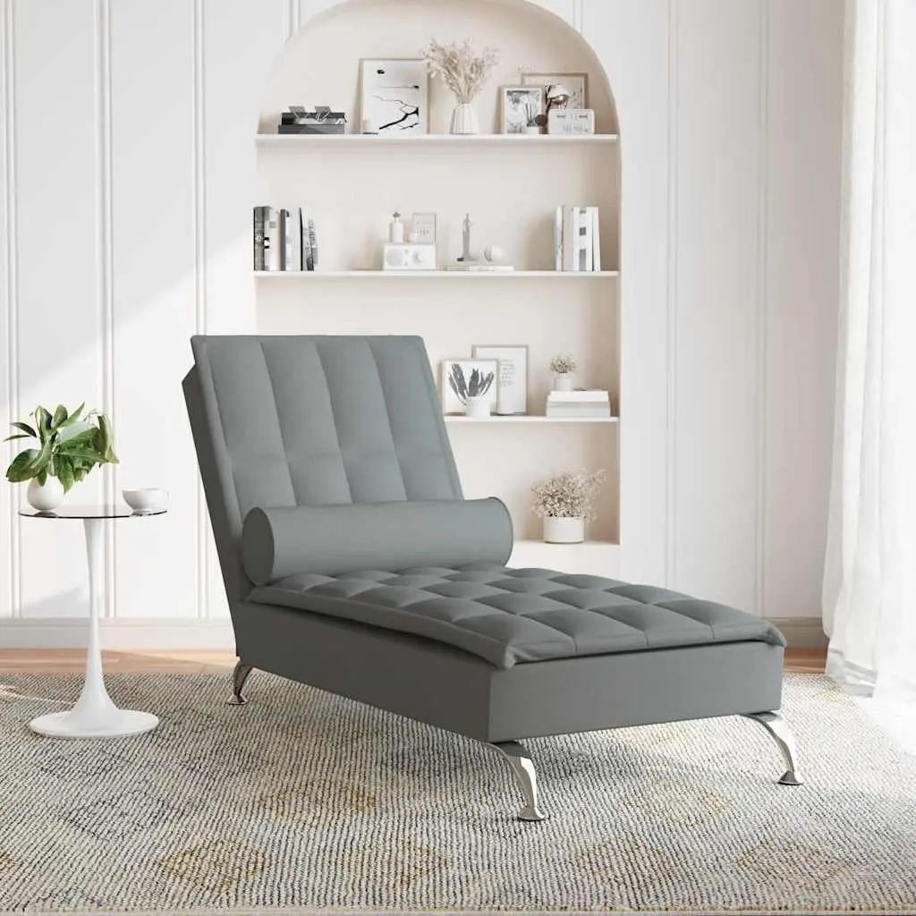 Massage Chaise Lounge Vibration Function Grey Fabric 160 cm USB Powered