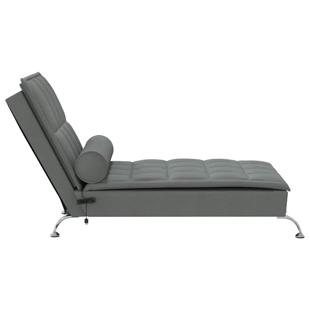 Massage Chaise Lounge Vibration Function Grey Fabric 160 cm USB Powered