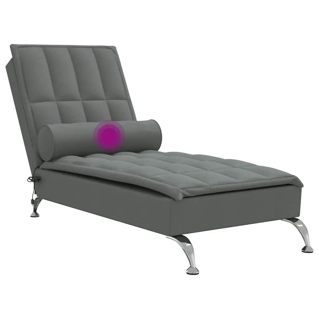 Massage Chaise Lounge Vibration Function Grey Fabric 160 cm USB Powered