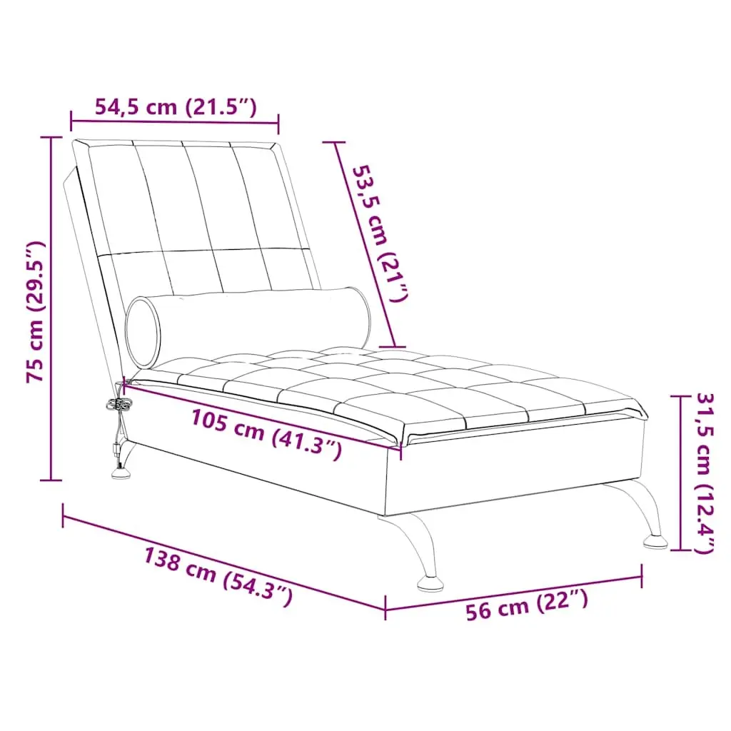 Massage Chaise Lounge Vibration Function Grey Fabric 160 cm USB Powered