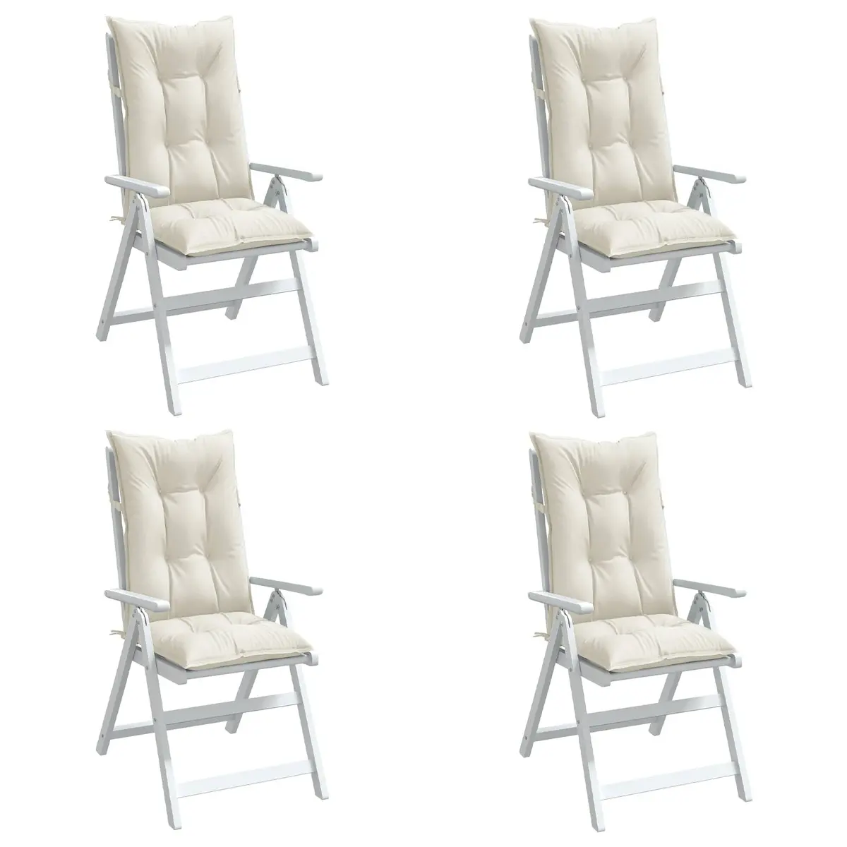 Highback Chair Cushions Set 4 Piece Cream Outdoor Garden Patio Seat Pad Cushion