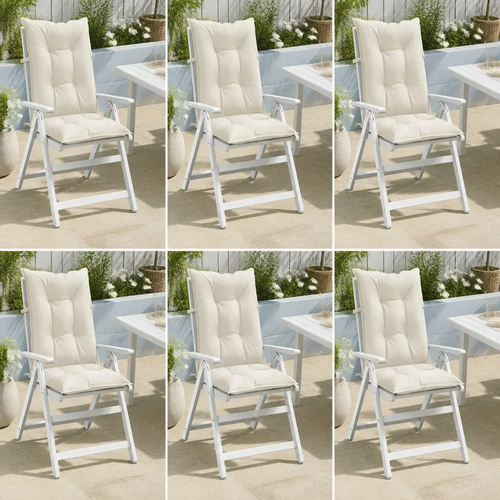 Outdoor Highback Chair Cushions 6 Piece Set Cream Polyester Garden Patio Furniture Pad