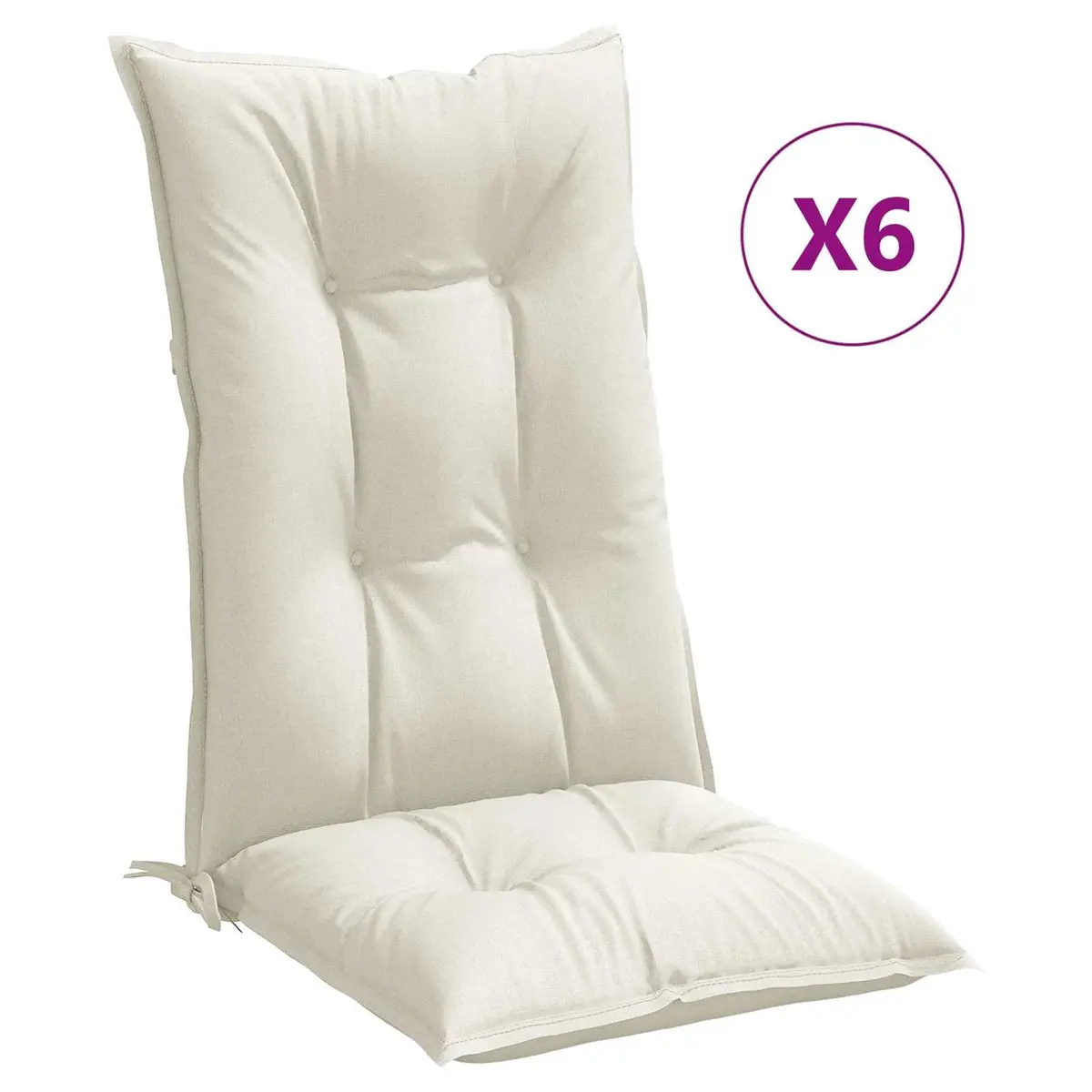Outdoor Highback Chair Cushions 6 Piece Set Cream Polyester Garden Patio Furniture Pad