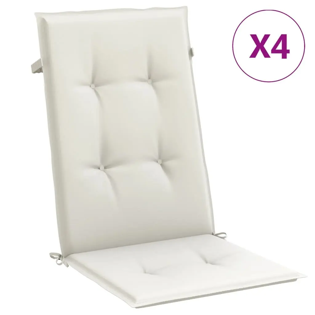 Highback Chair Cushions Soft Foam 120 x 50 cm Cream 4 Piece Outdoor Garden Patio Seating Pad