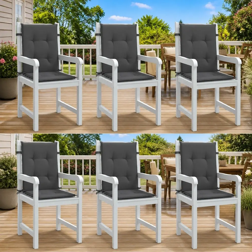 Lowback Chair Cushions Set 6 pcs Anthracite Outdoor Indoor Patio Garden Seat Pad 100 x 50 x 4 cm