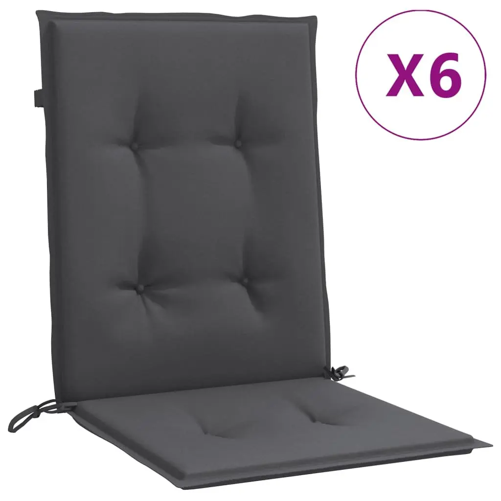 Lowback Chair Cushions Set 6 pcs Anthracite Outdoor Indoor Patio Garden Seat Pad 100 x 50 x 4 cm