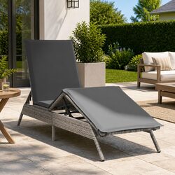 Sun Lounger with Cushion Adjustable Backrest Footrest Outdoor Reclining Chair