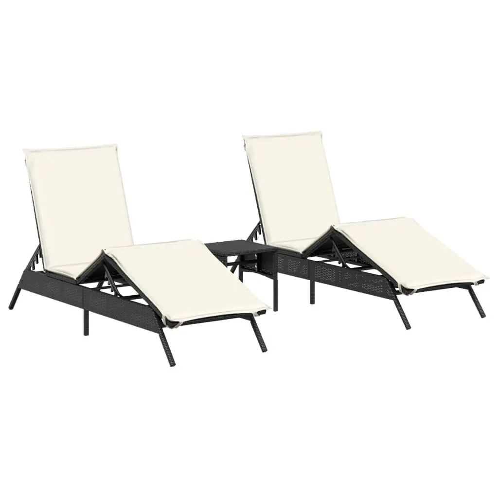 Sun Loungers Set 2 pcs with Side Table Black Outdoor Garden Recliner Chair