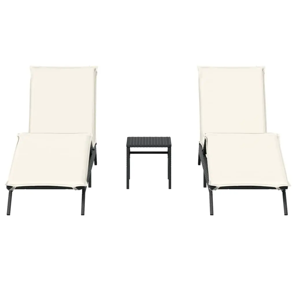 Sun Loungers Set 2 pcs with Side Table Black Outdoor Garden Recliner Chair