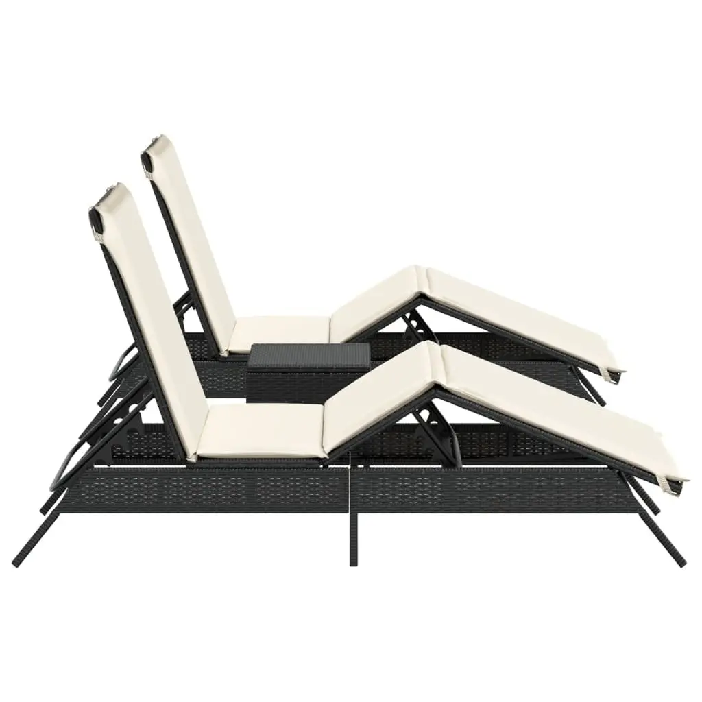 Sun Loungers Set 2 pcs with Side Table Black Outdoor Garden Recliner Chair