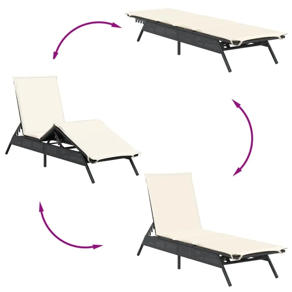 Sun Loungers Set 2 pcs with Side Table Black Outdoor Garden Recliner Chair