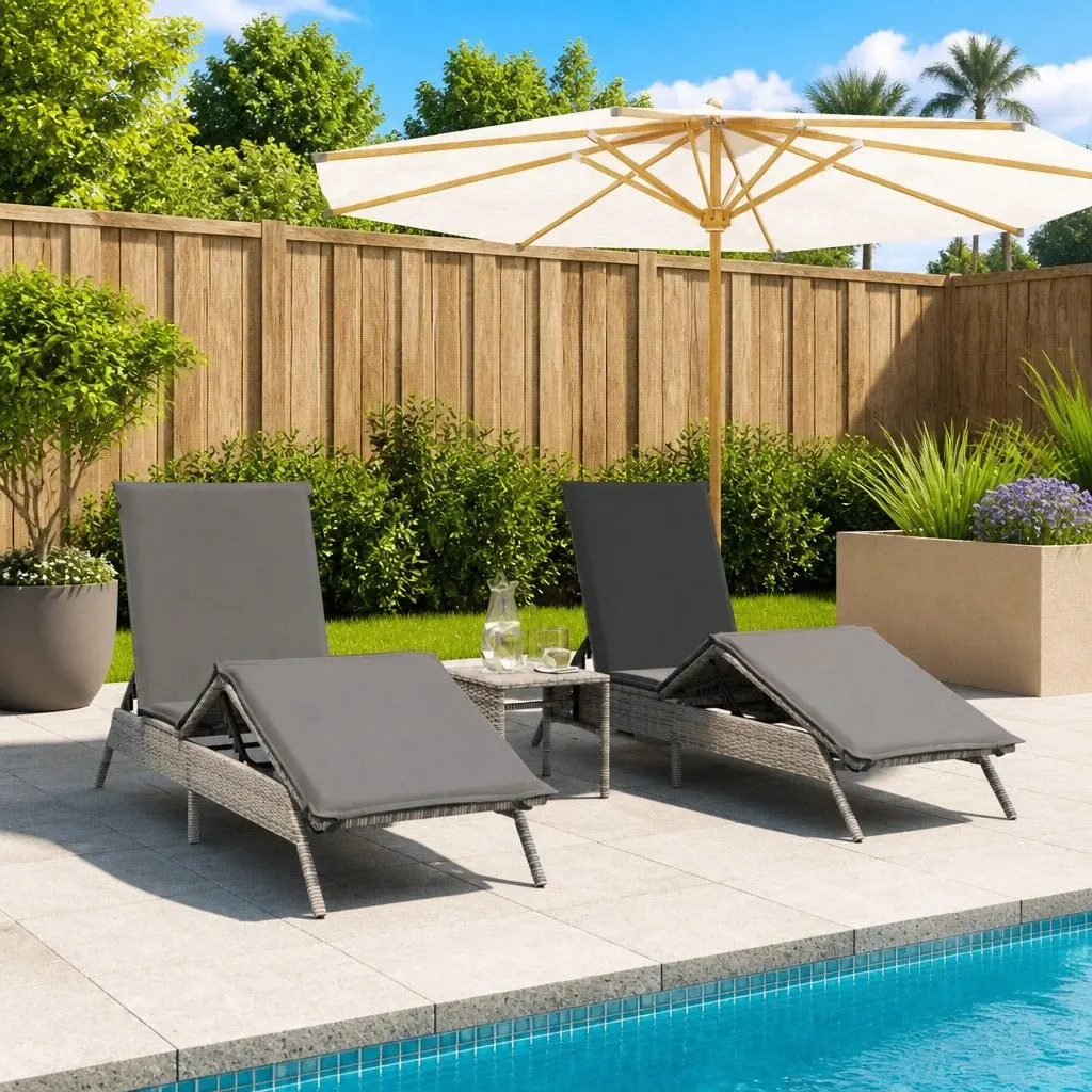 Sun Lounger Set 2 pcs Adjustable Grey Outdoor Garden Furniture