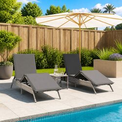 Comfortable Sun Lounger Set with Side Table in Grey