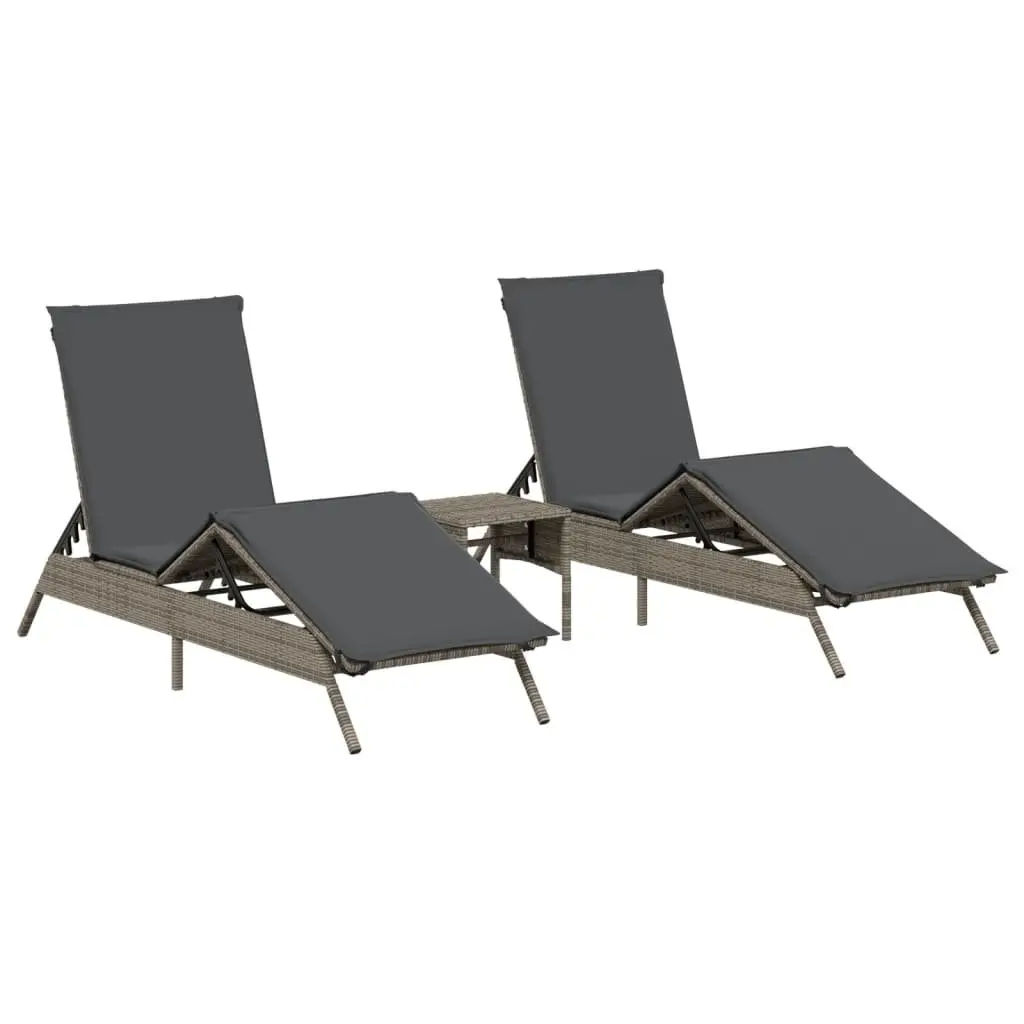 Sun Lounger Set 2 pcs Adjustable Grey Outdoor Garden Furniture