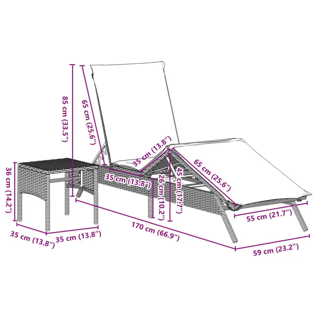 Sun Lounger Set 2 pcs Adjustable Grey Outdoor Garden Furniture