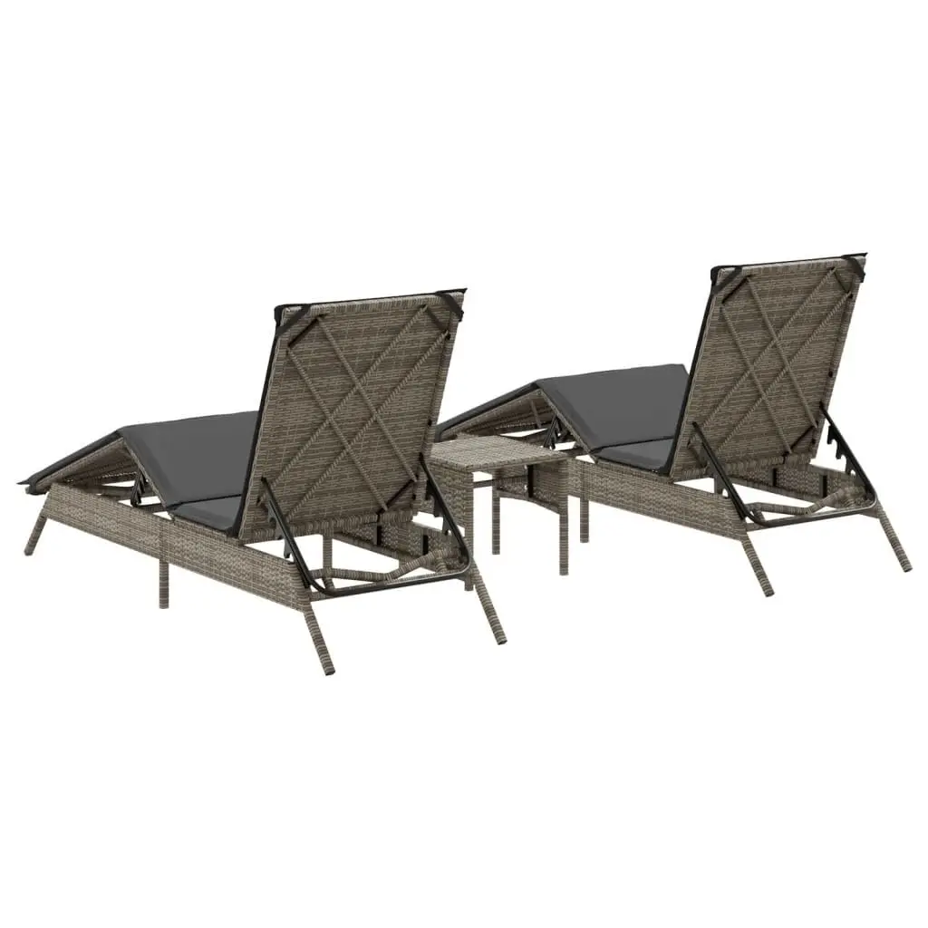 Sun Lounger Set 2 pcs Adjustable Grey Outdoor Garden Furniture