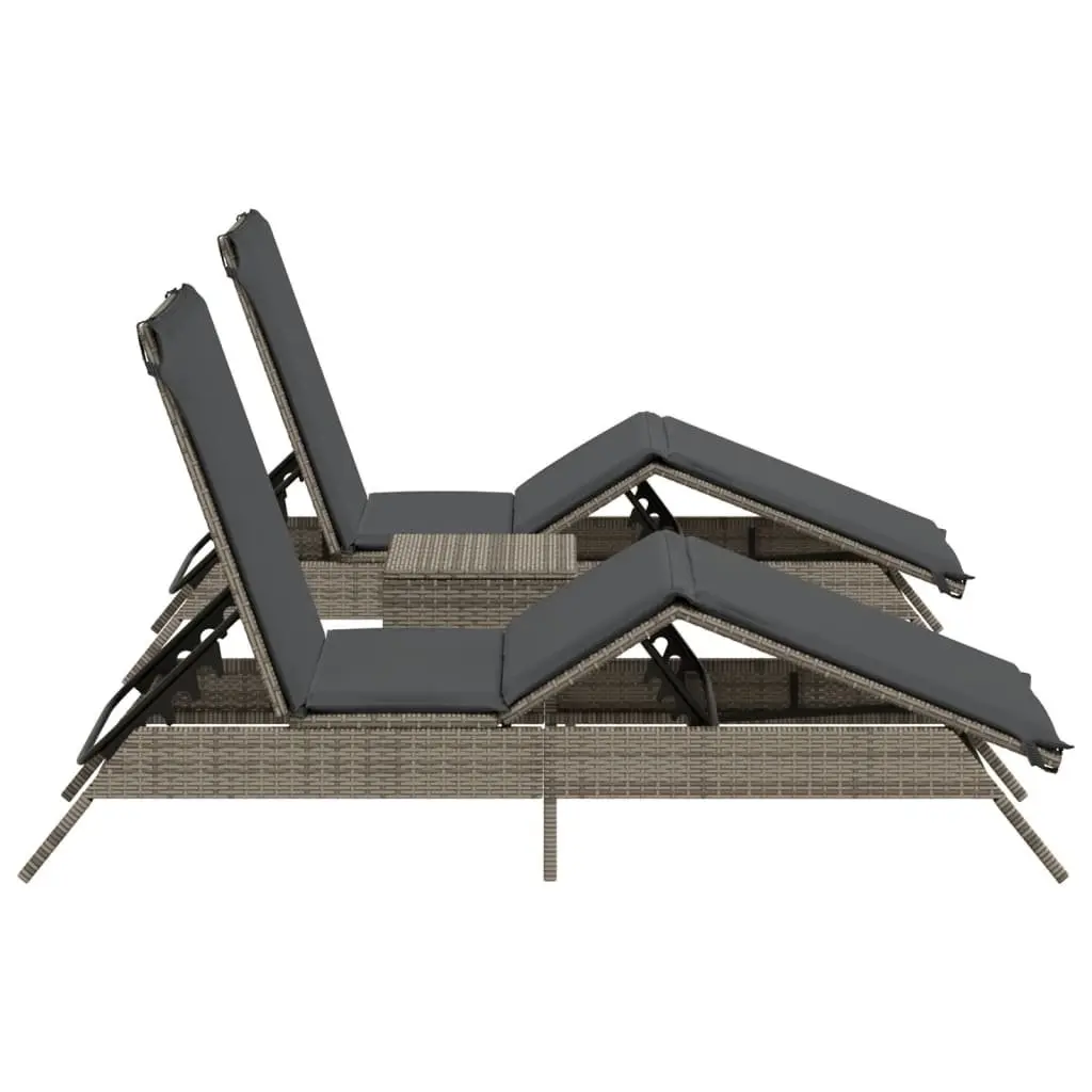 Sun Lounger Set 2 pcs Adjustable Grey Outdoor Garden Furniture
