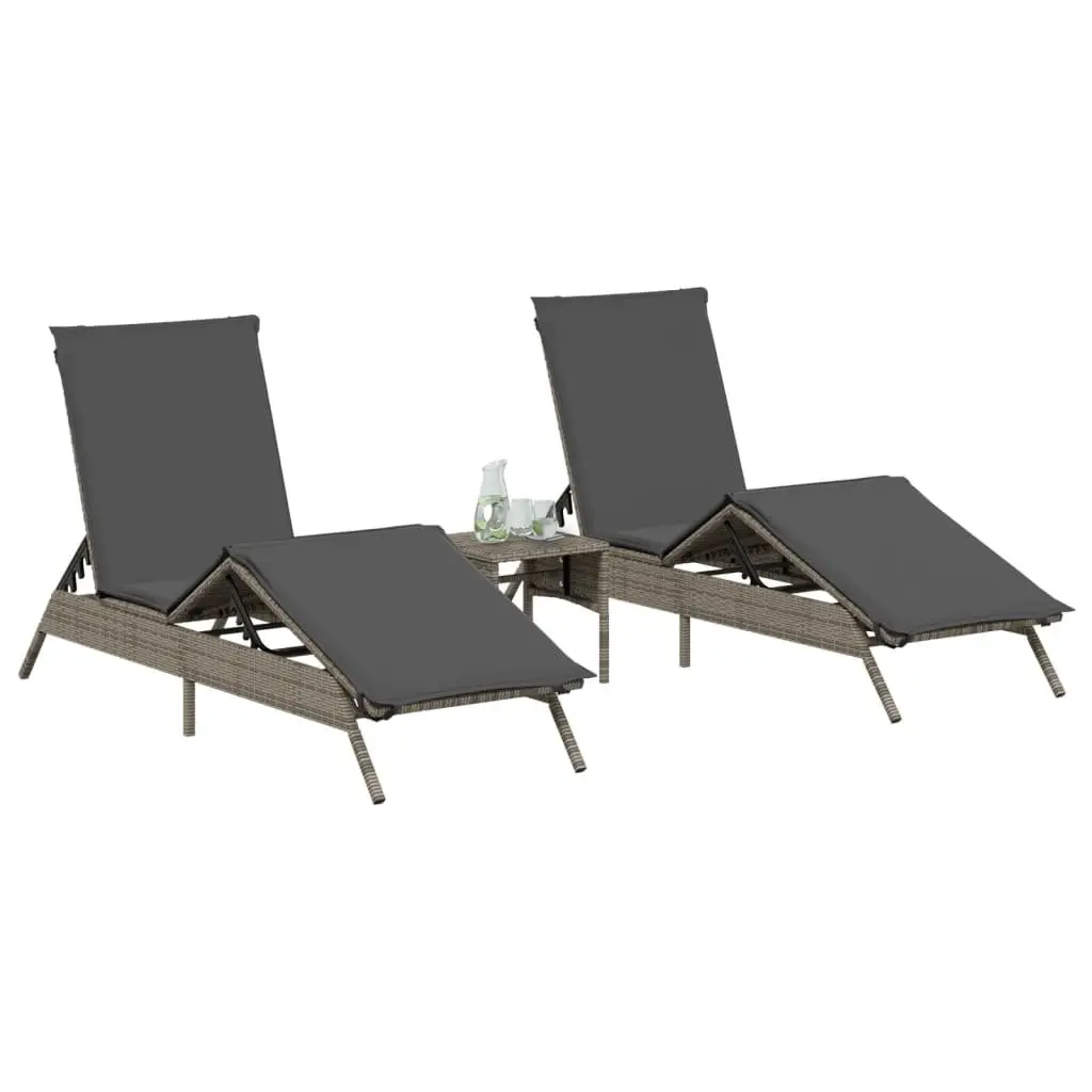 Sun Lounger Set 2 pcs Adjustable Grey Outdoor Garden Furniture