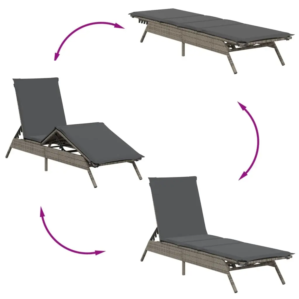 Sun Lounger Set 2 pcs Adjustable Grey Outdoor Garden Furniture