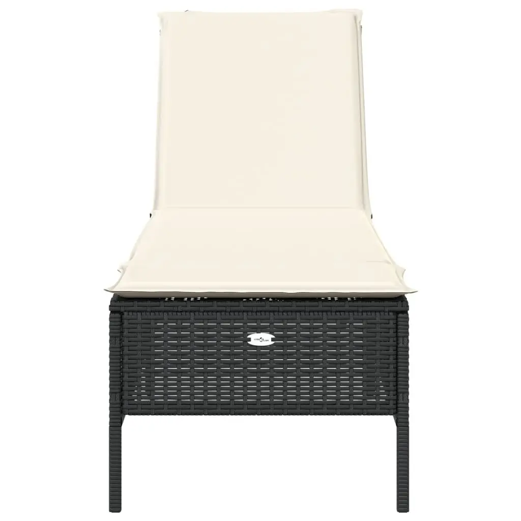 Black Poly Rattan Sun Lounger with Cushioned Comfort
