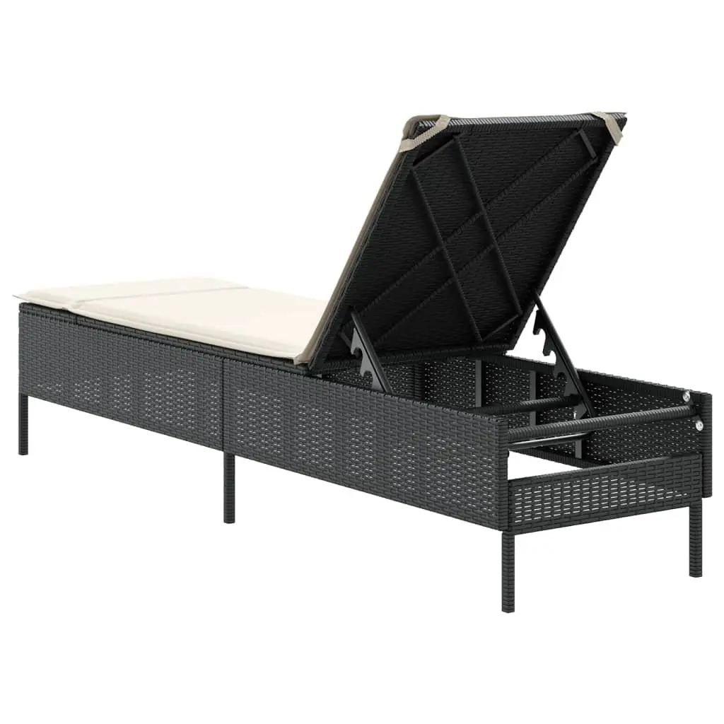 Black Poly Rattan Sun Lounger with Cushioned Comfort