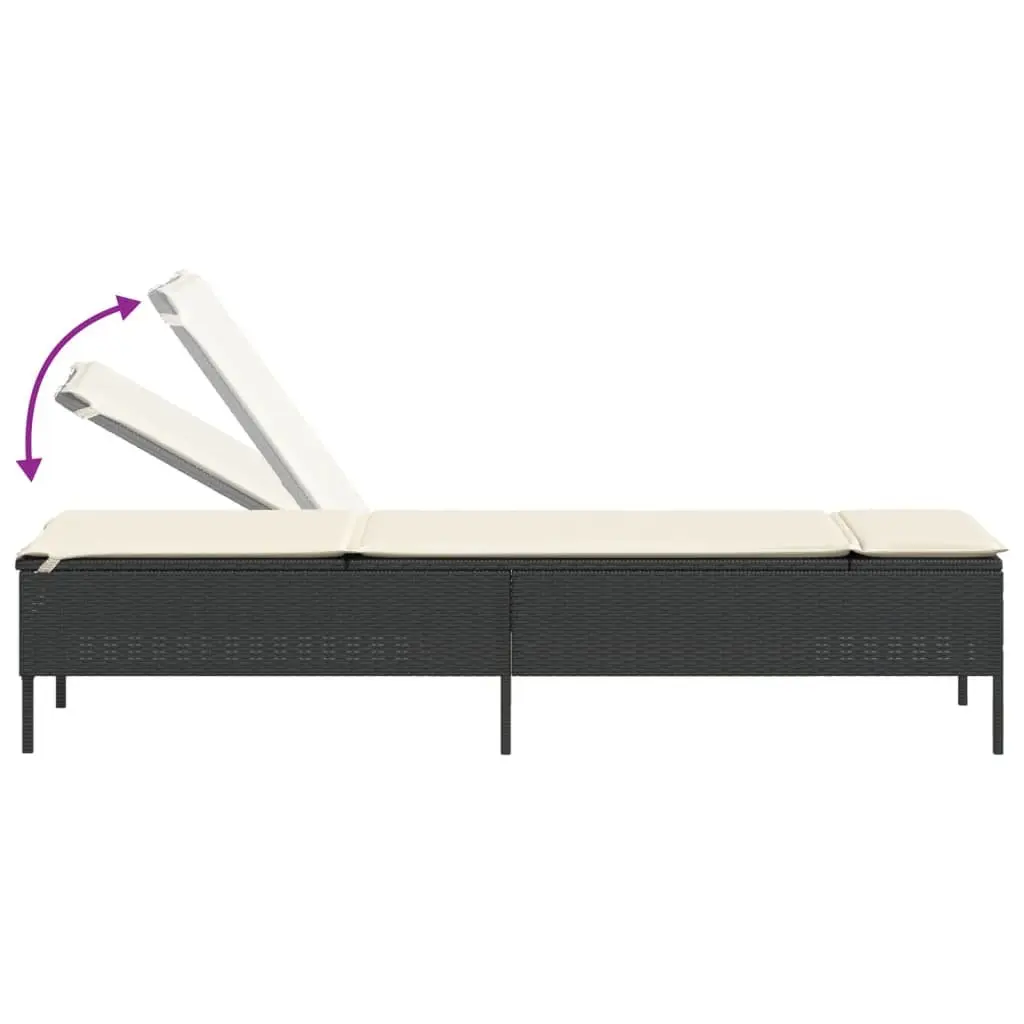 Black Poly Rattan Sun Lounger with Cushioned Comfort