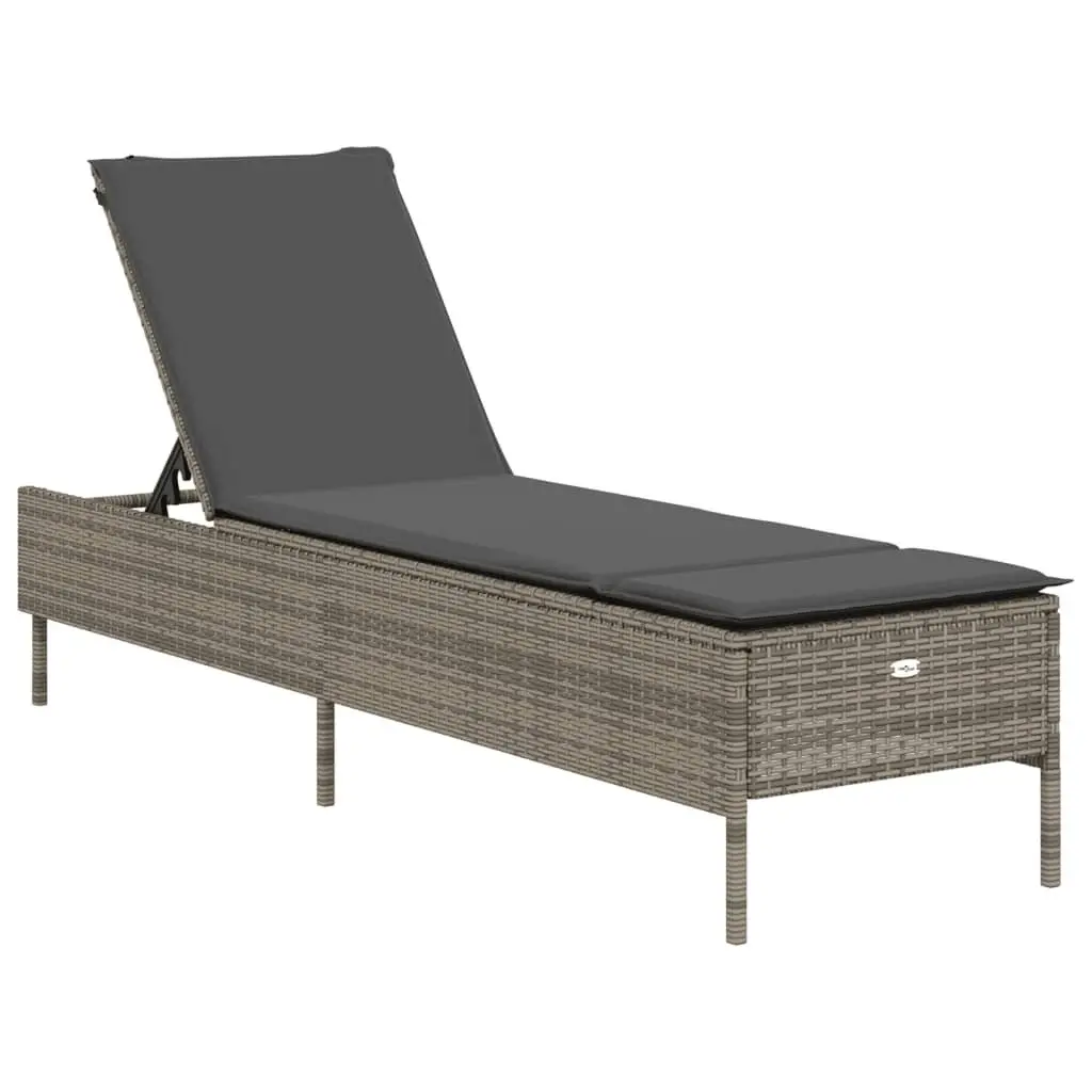 Sun Lounger Adjustable Backrest Grey PE Rattan Outdoor Furniture with Cushion