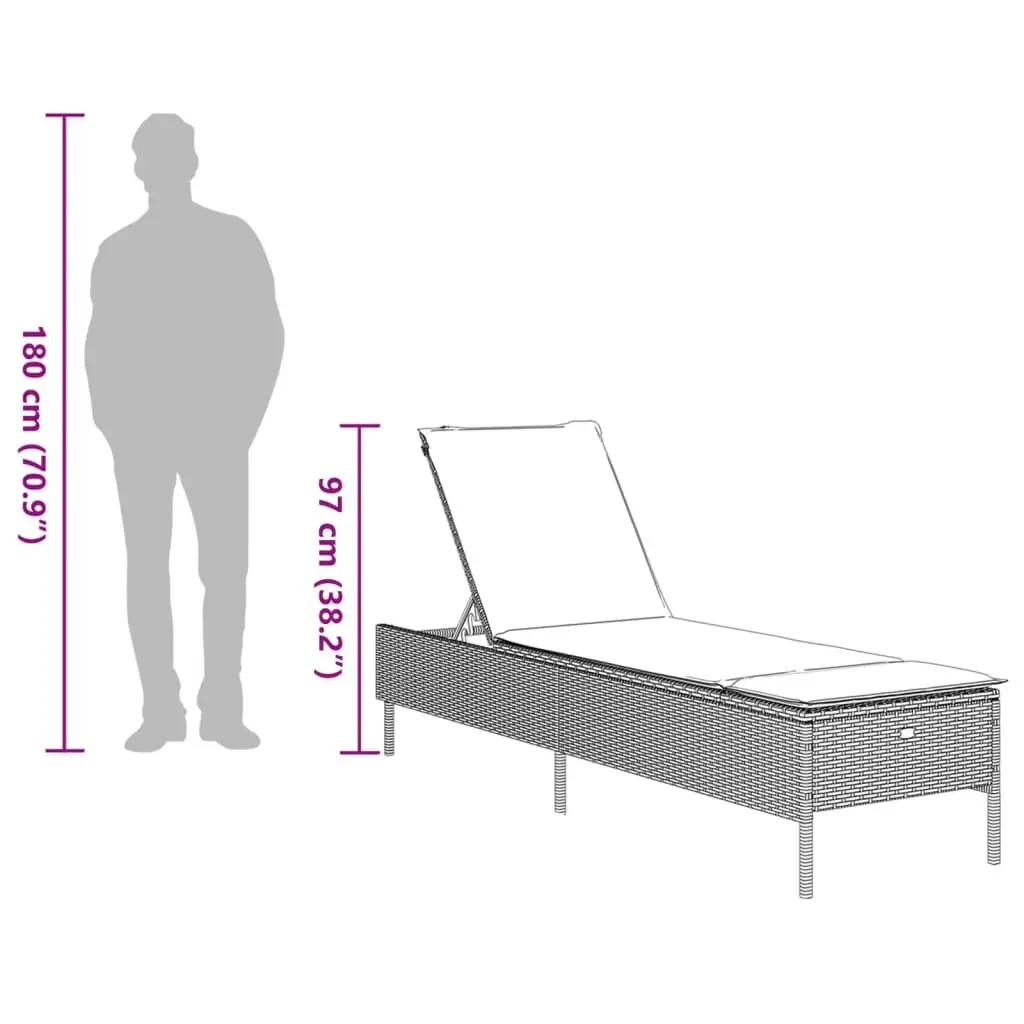 Sun Lounger Adjustable Backrest Grey PE Rattan Outdoor Furniture with Cushion