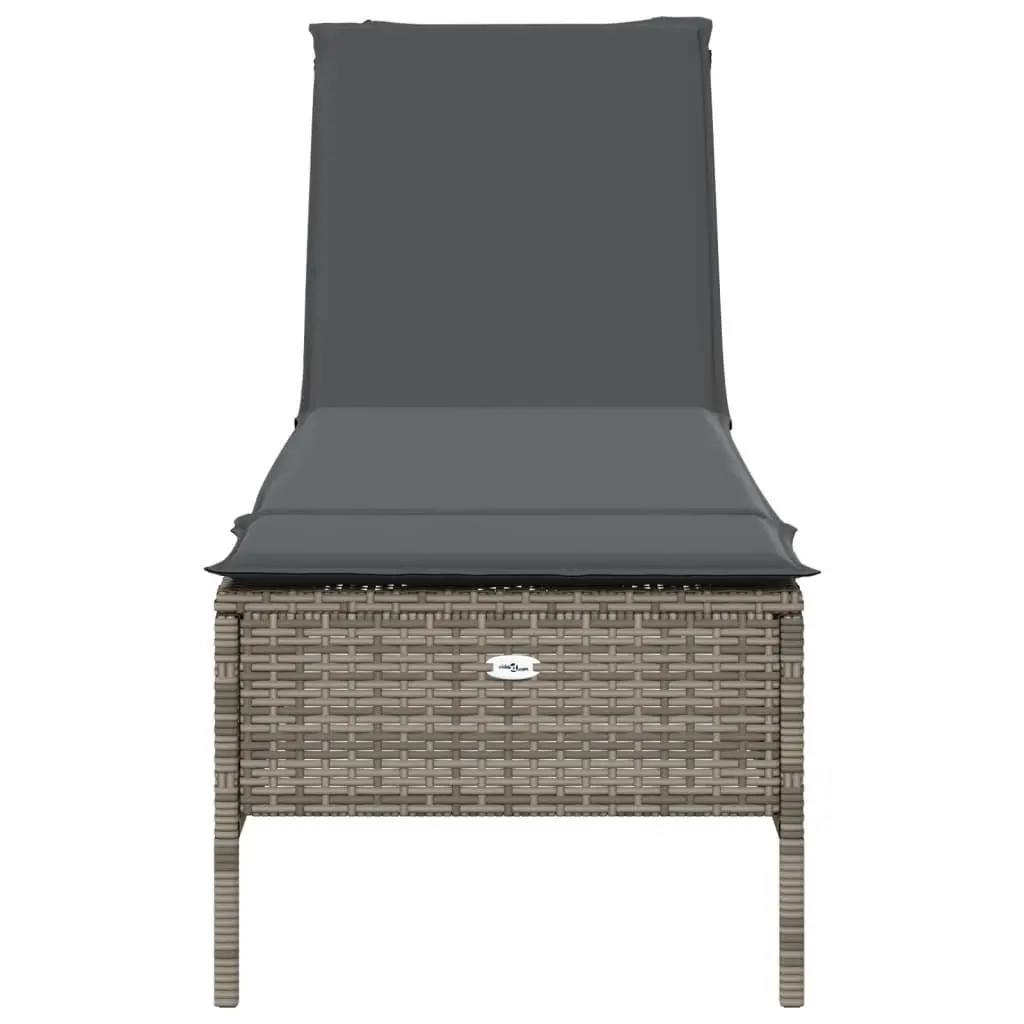 Sun Lounger Adjustable Backrest Grey PE Rattan Outdoor Furniture with Cushion