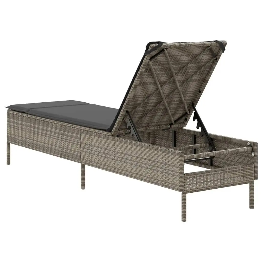 Sun Lounger Adjustable Backrest Grey PE Rattan Outdoor Furniture with Cushion