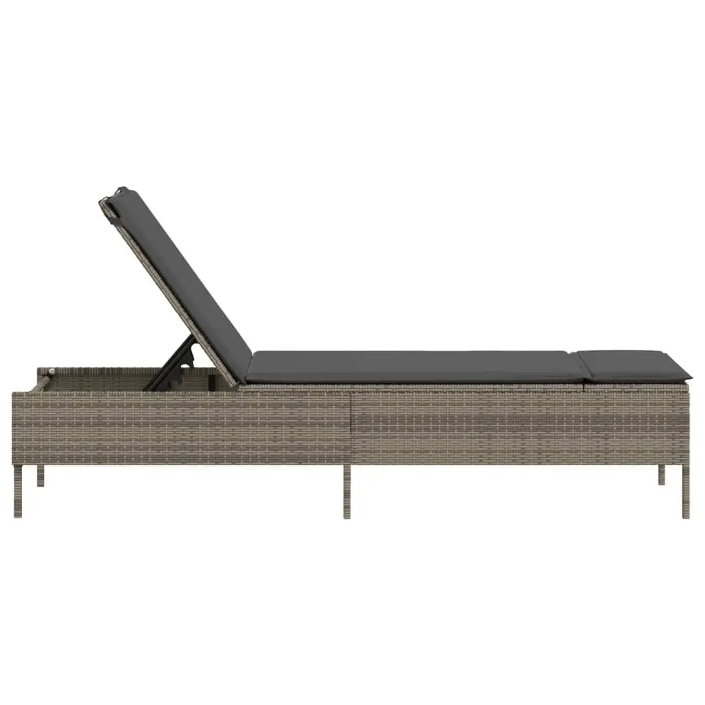 Sun Lounger Adjustable Backrest Grey PE Rattan Outdoor Furniture with Cushion