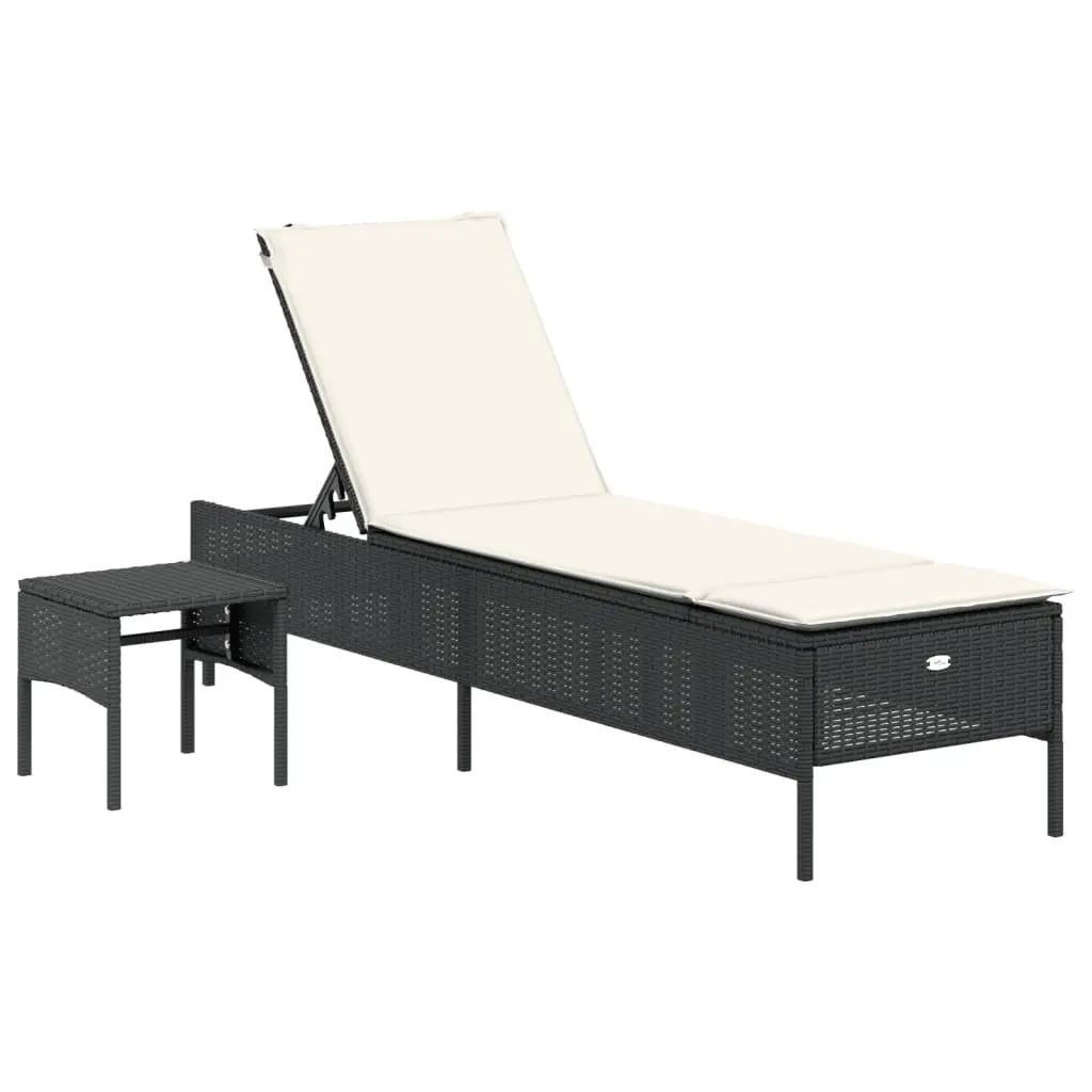 Sun Lounger Adjustable Backrest Outdoor Seating with Side Table and Cushion Black