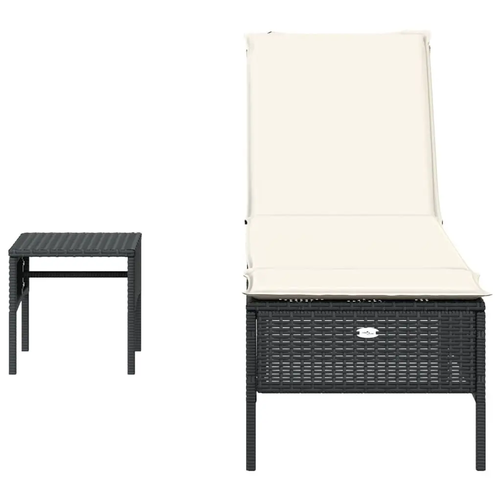 Sun Lounger Adjustable Backrest Outdoor Seating with Side Table and Cushion Black