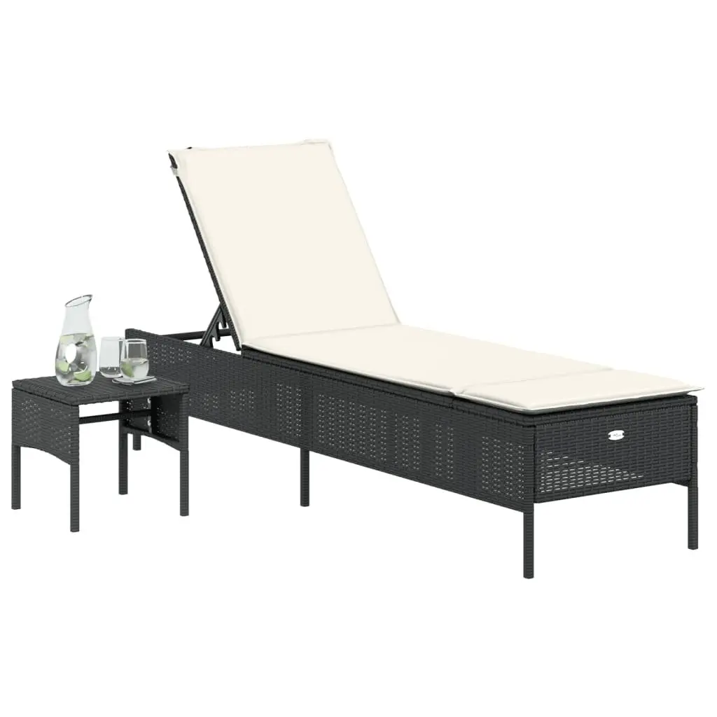 Sun Lounger Adjustable Backrest Outdoor Seating with Side Table and Cushion Black