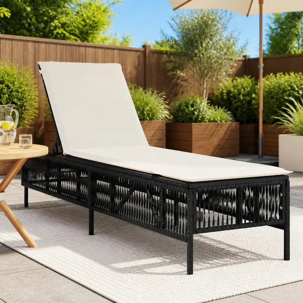 Sun Lounger Adjustable Backrest Outdoor Chair with Cushion Black
